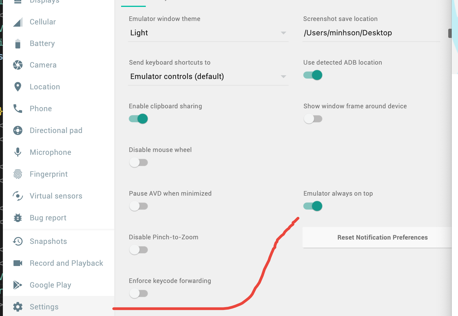 Keep Android Emulator Always on top of VSCode/Editor